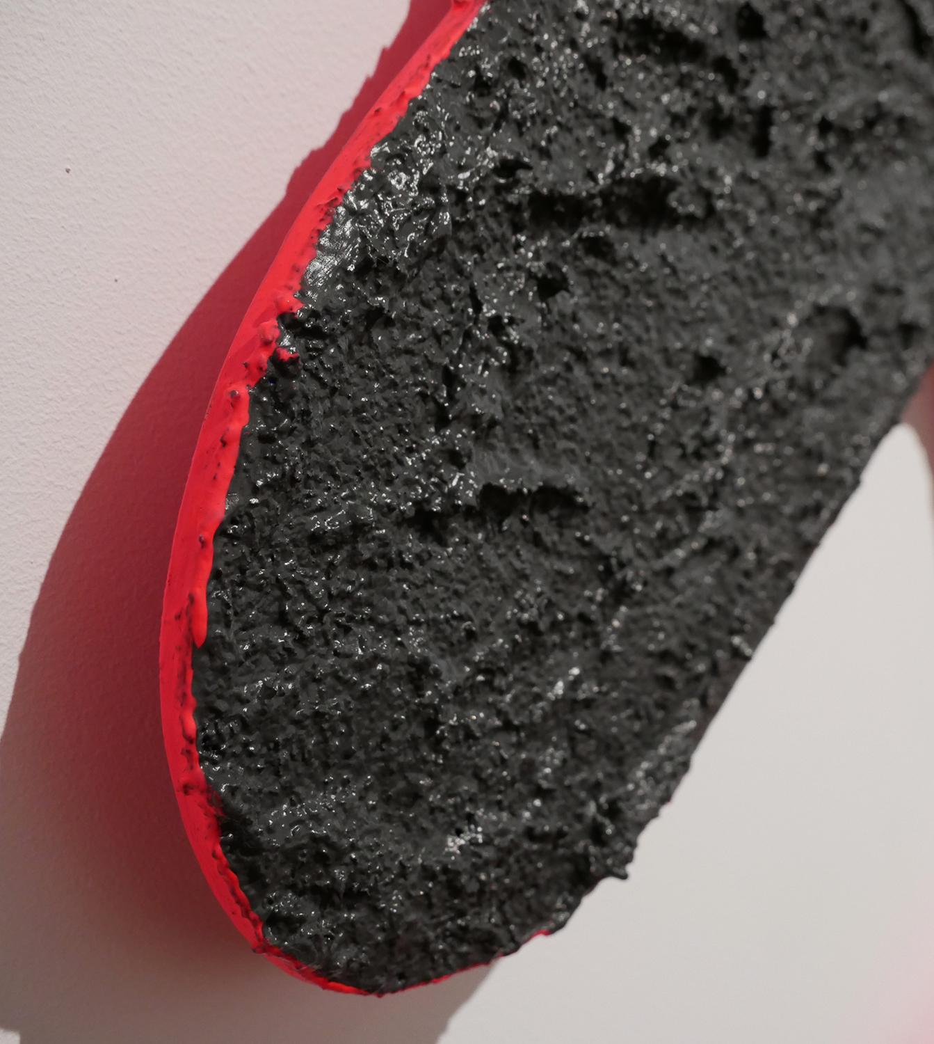 “Sticky Tack” Black Biomorphic Sawdust Shape with Pink Back Painting For Sale 2
