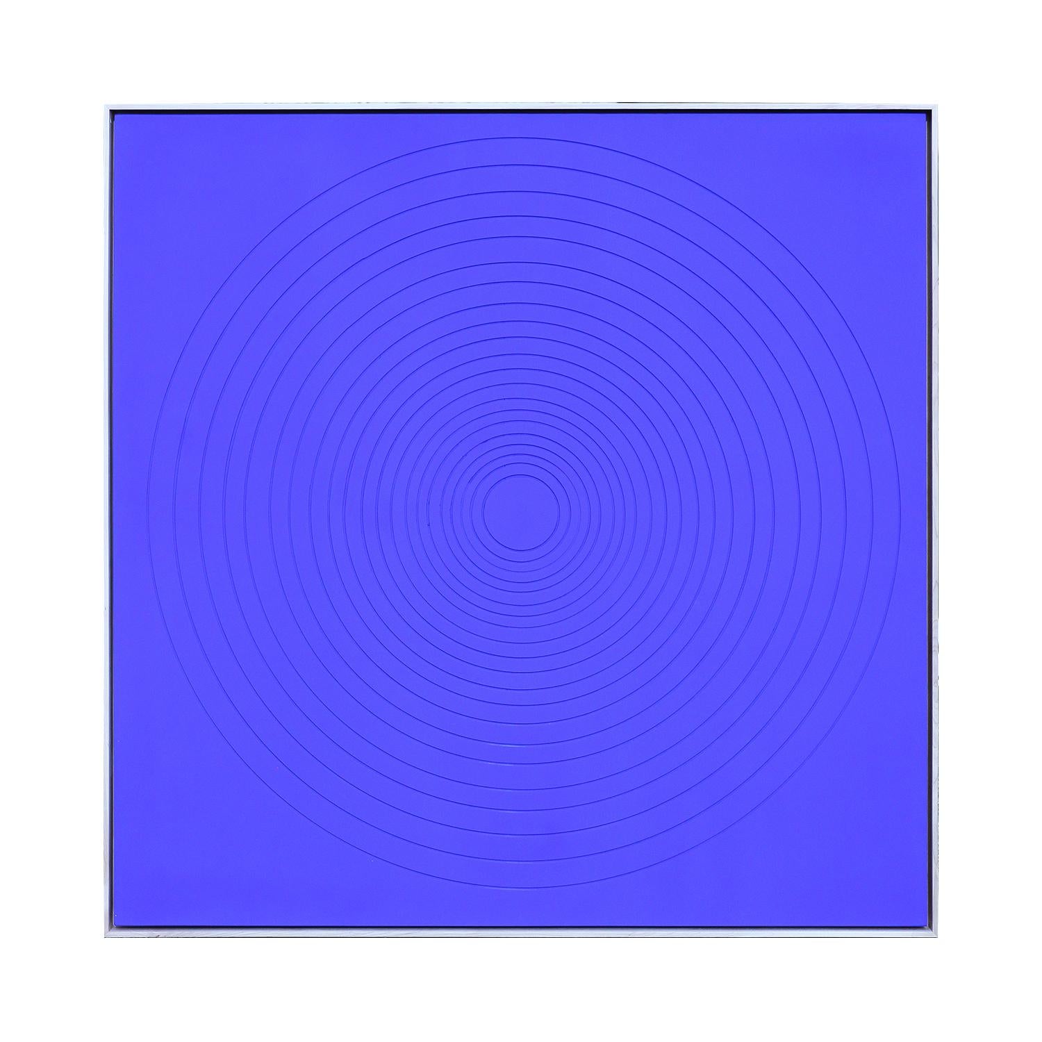Abstract grooved wall sculpture painted with blue pigment paint. Displayed in a complementary light oak frame which sets off the richness of the blue.

Dimensions With Frame: H 45 in. x W 45 in.

Artist Biography: Matthew Reeves is the owner of