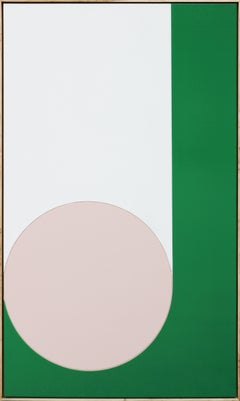 “Undulation” Large Longitudinal Pink, White, and Green Abstract Geometric
