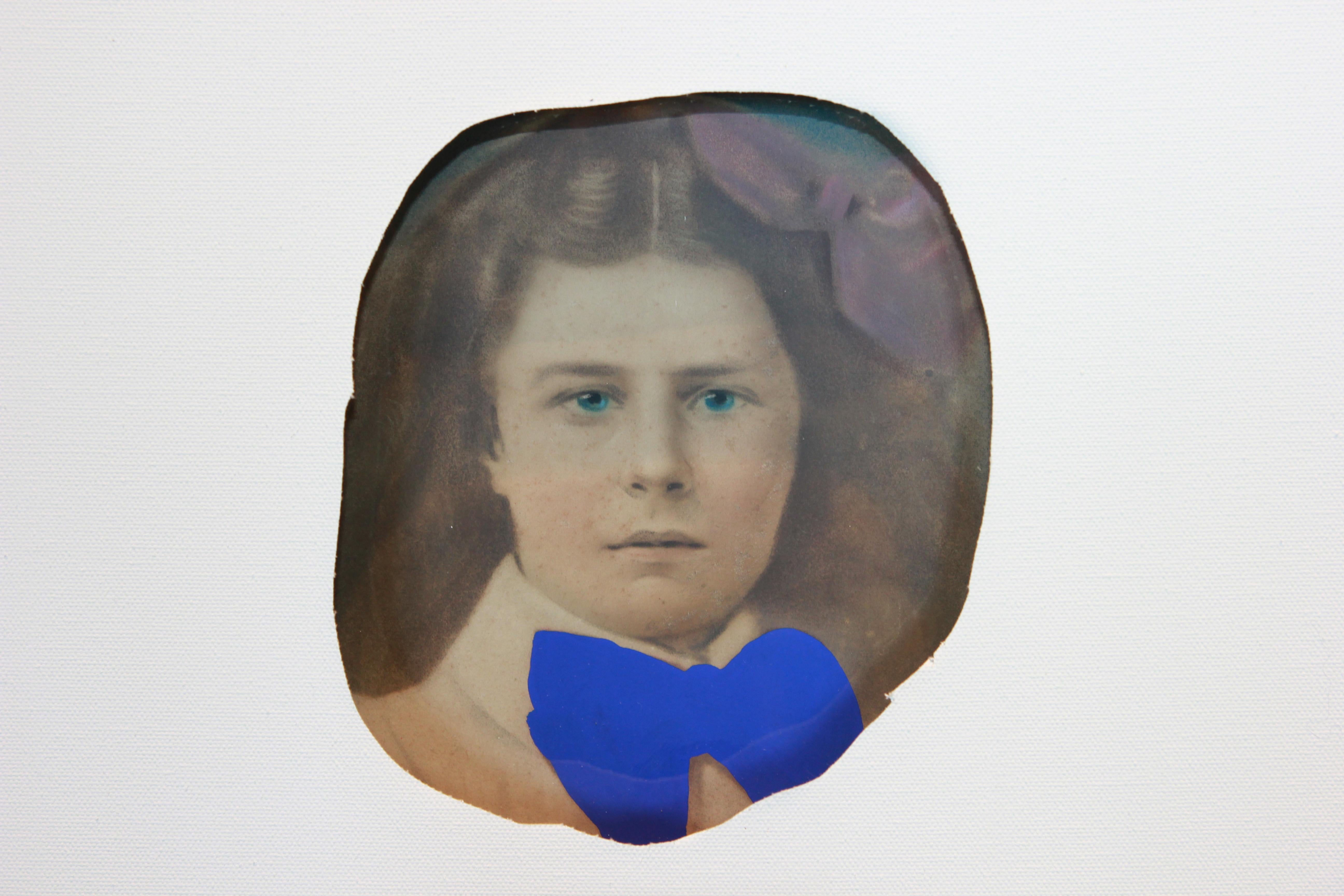 White Canvas Wrapped Portrait with Bright Blue Bow Tie - Painting by Matthew Reeves