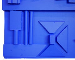 Contemporary Abstract Three Dimensional Bright Blue Geometric Wall Sculpture