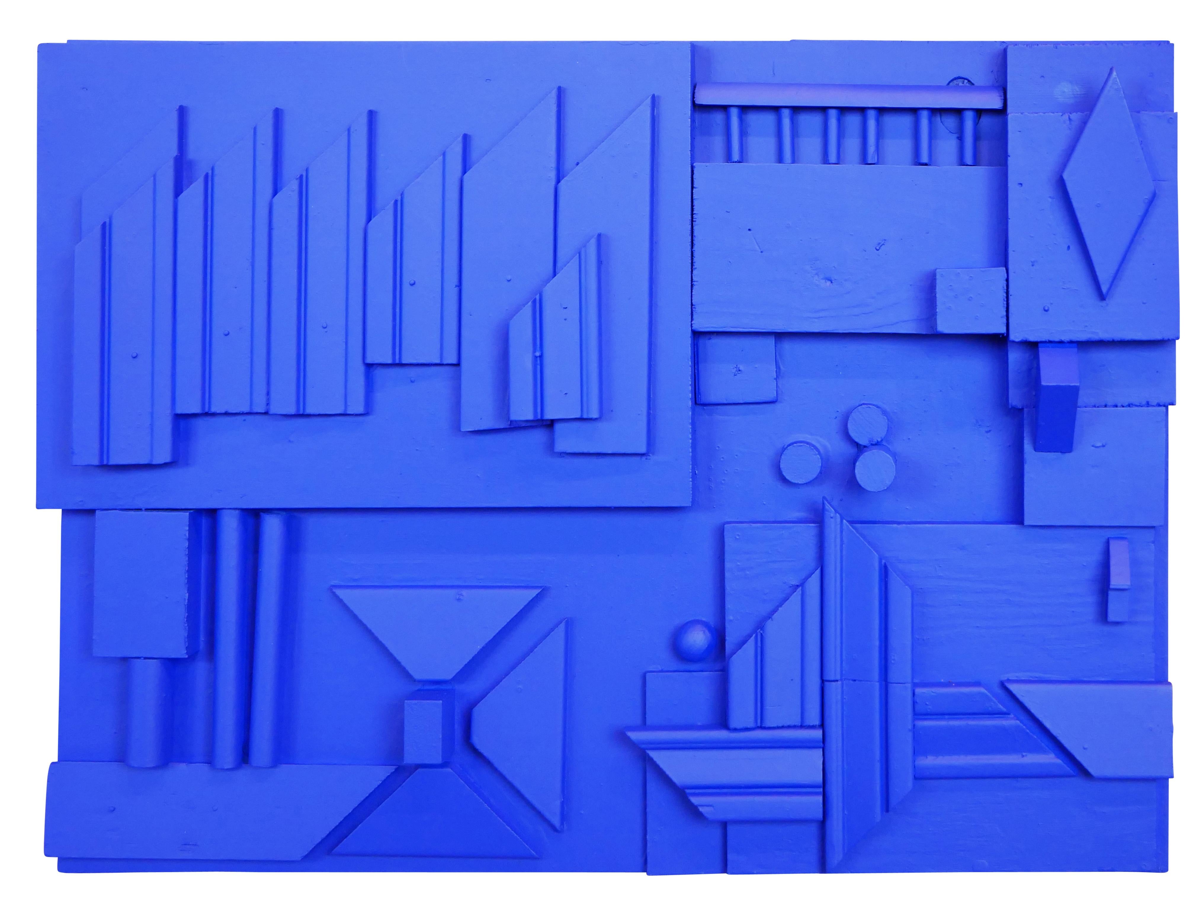 Contemporary Abstract Three Dimensional Bright Blue Geometric Wall Sculpture