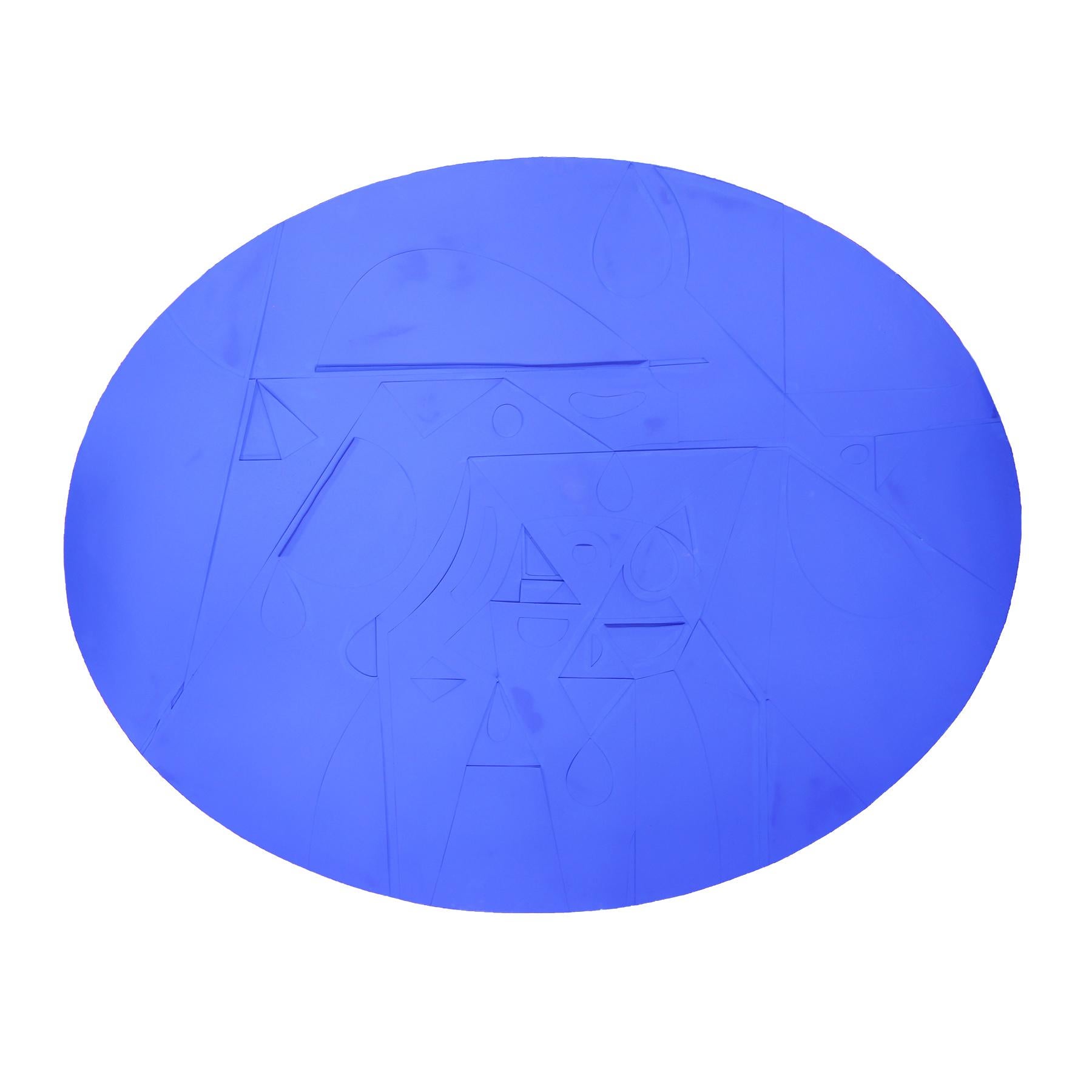 Contemporary Abstract Bright Blue Geometric Oval Wall Sculpture / Painting