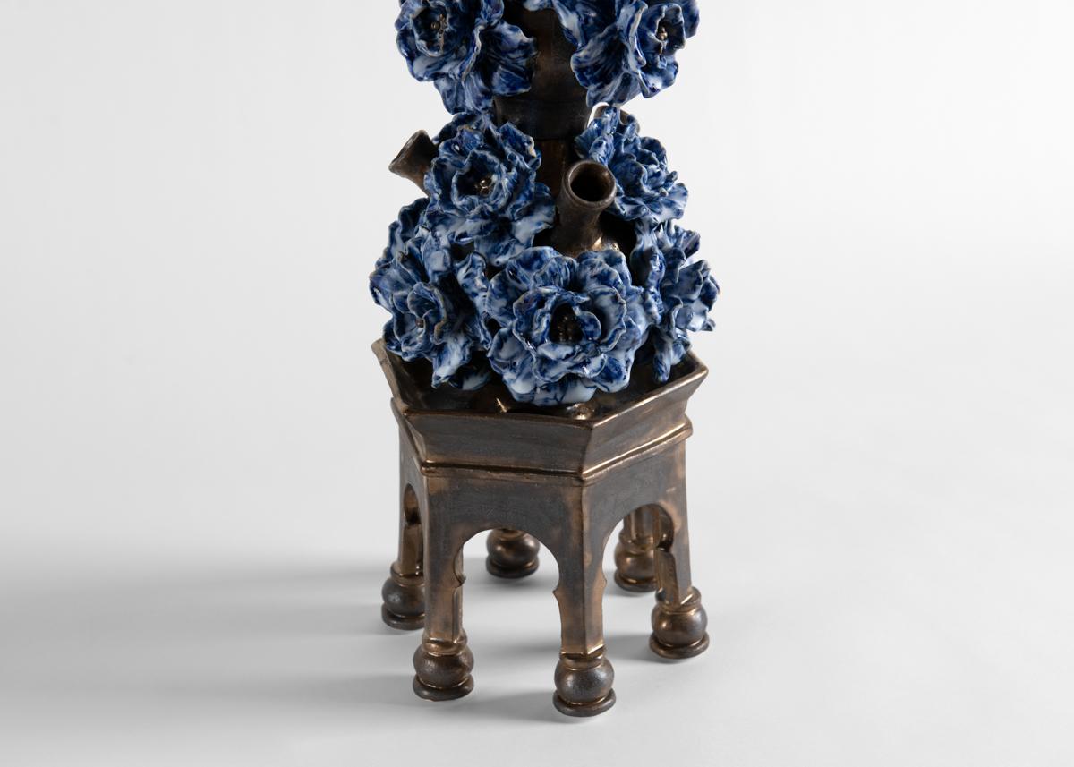 Glazed Matthew Soloman, Tulipiere in a Metalic and Blue Glaze, United States For Sale