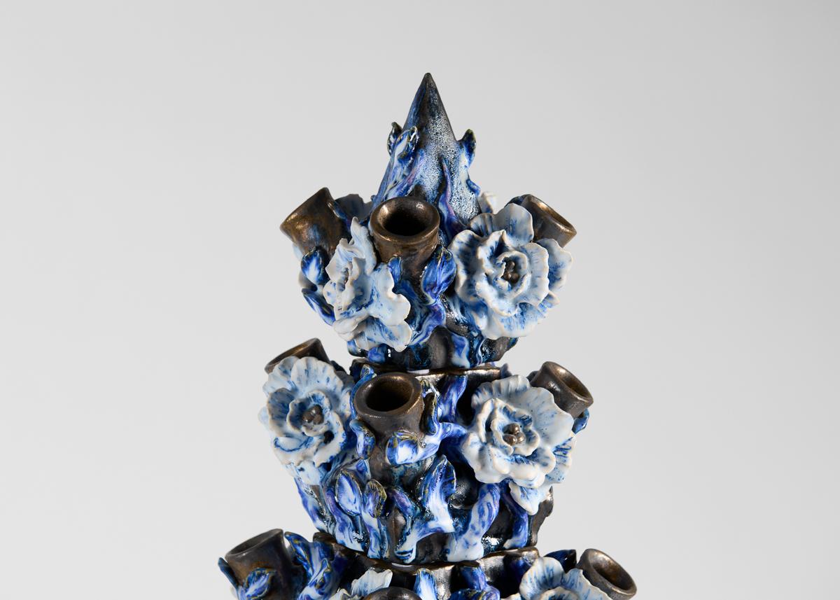 Glazed Matthew Soloman, Tulipiere in a Metalic and Blue Glaze, United States For Sale
