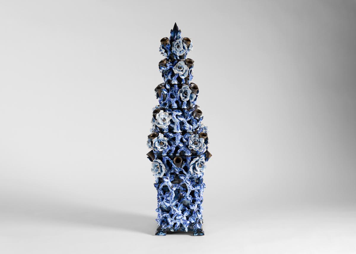 Ceramic Matthew Soloman, Tulipiere in a Metalic and Blue Glaze, United States For Sale