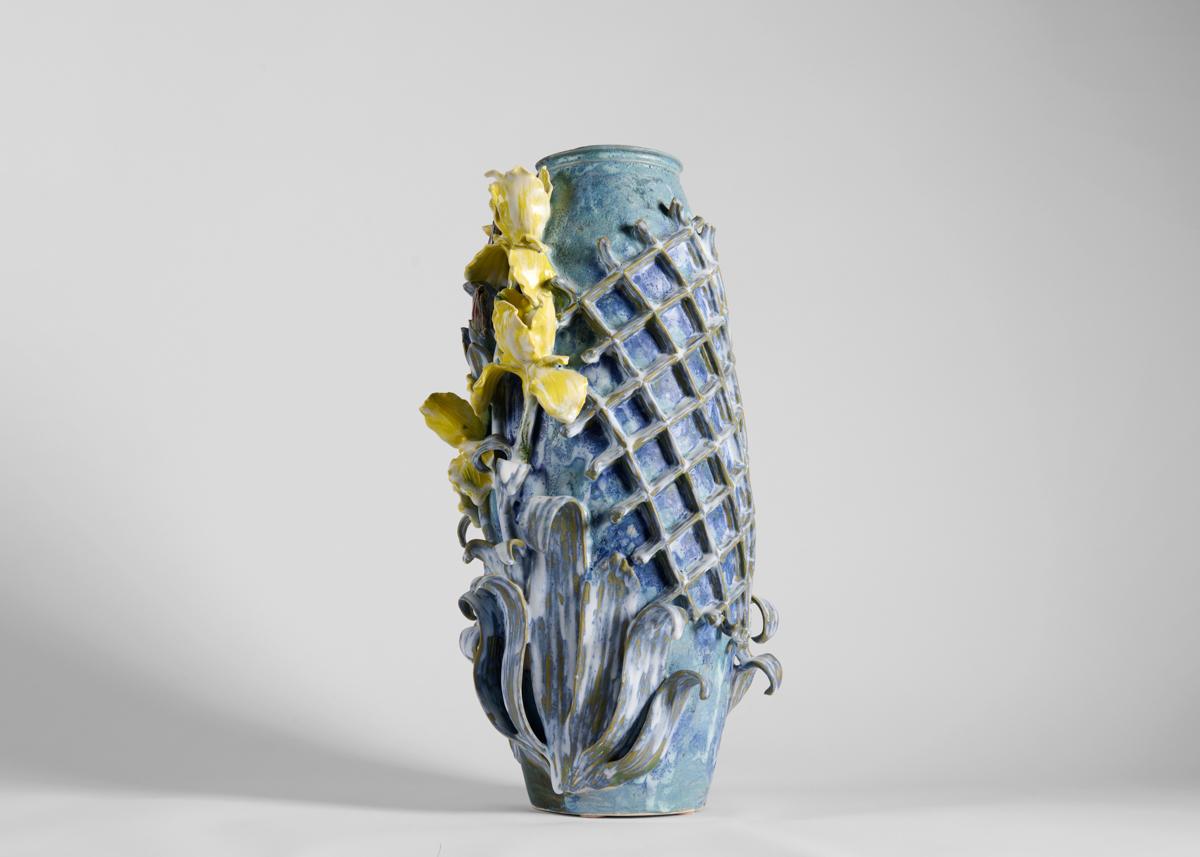 Matthew Solomon, blau-gelb glasierte Keramikurne, Vereinigte Staaten (Glasiert) im Angebot