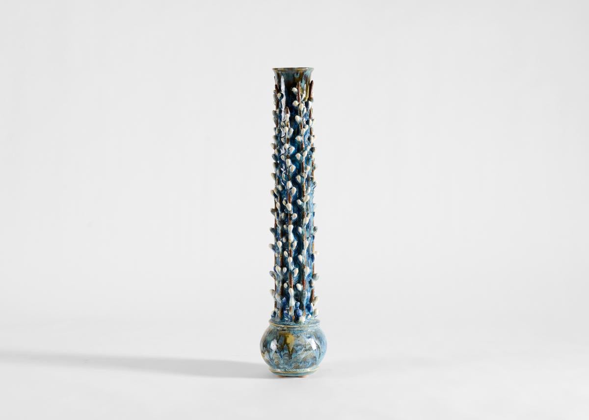 American Matthew Solomon, Floral Columnar Glazed Ceramic Vase, United States For Sale