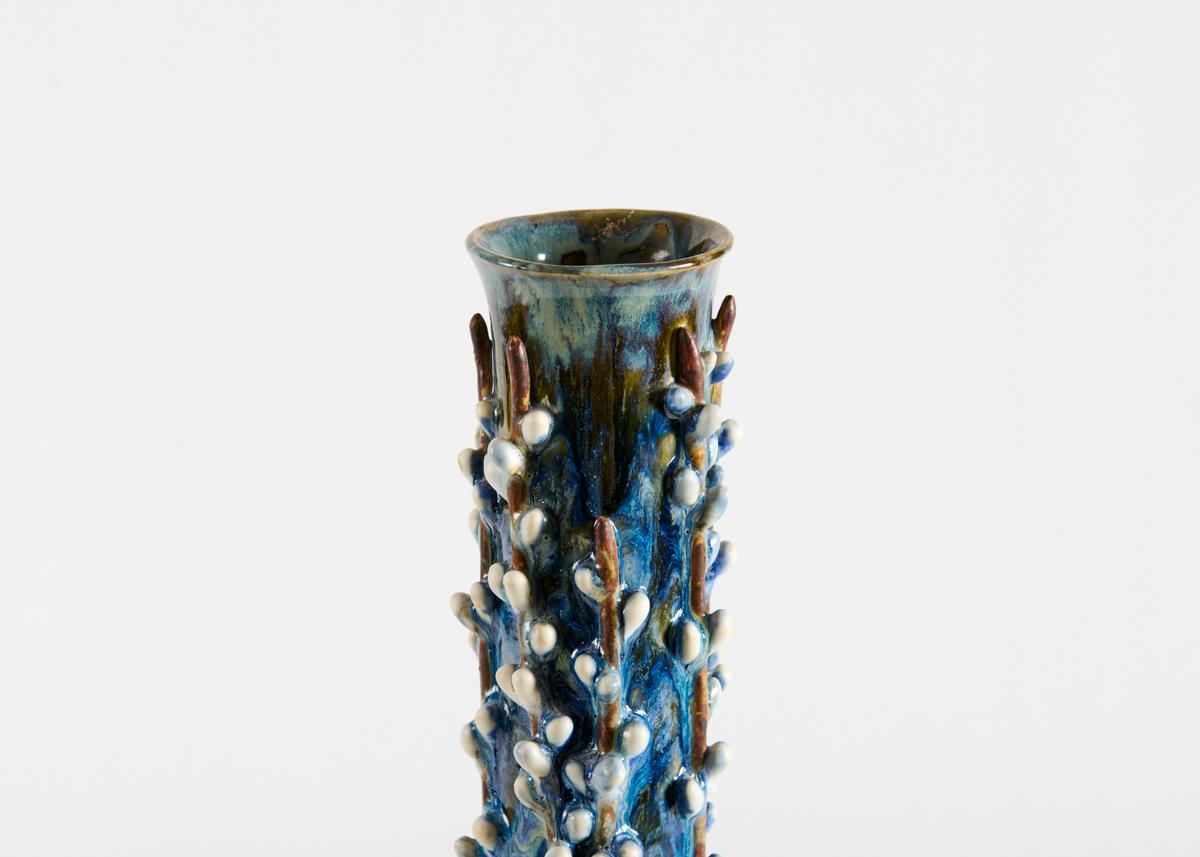 Matthew Solomon, Floral Columnar Glazed Ceramic Vase, United States In Excellent Condition For Sale In New York, NY