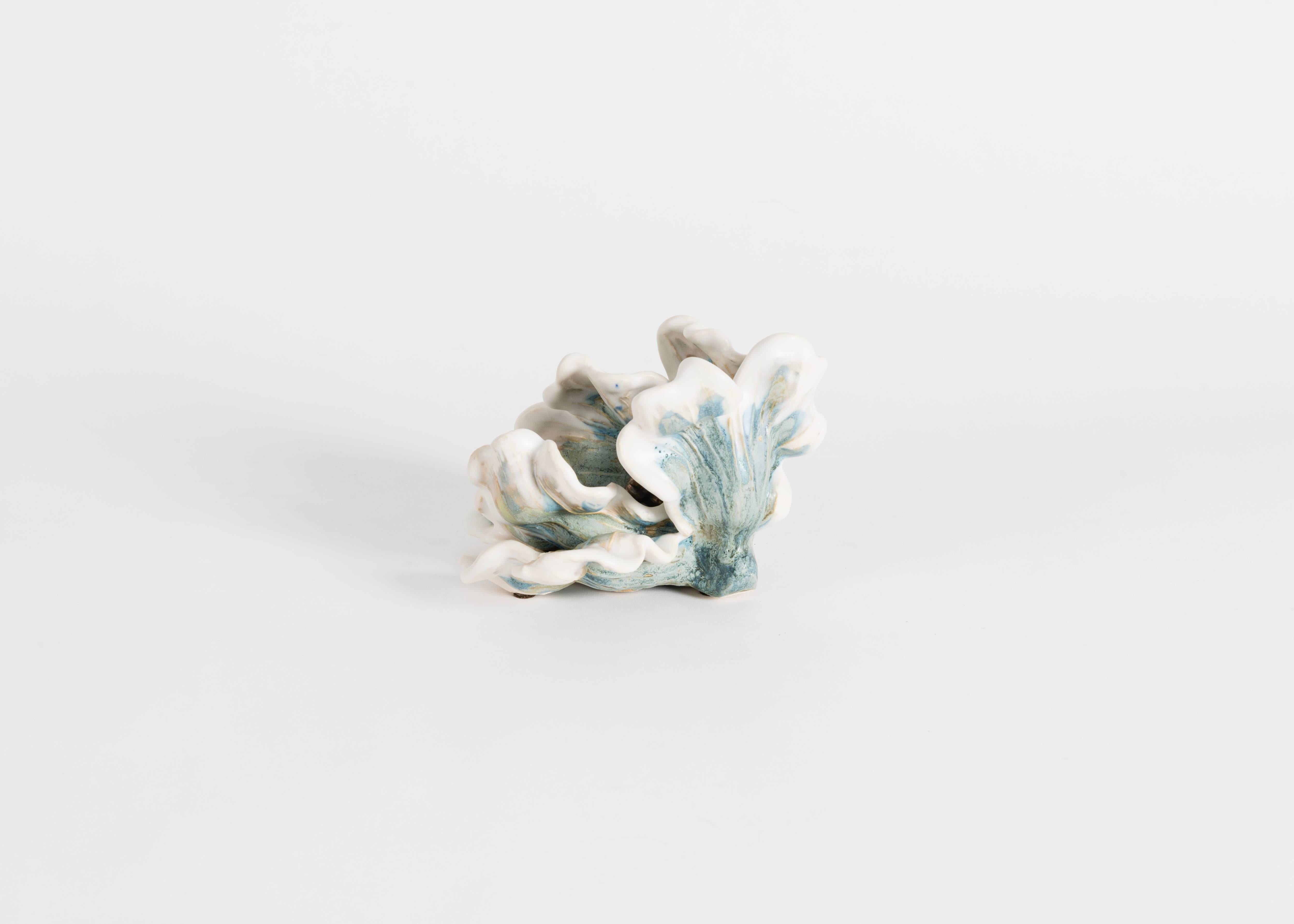 Contemporary Matthew Solomon, Glazed Blue and White Ceramic Tulip, United States, 2016