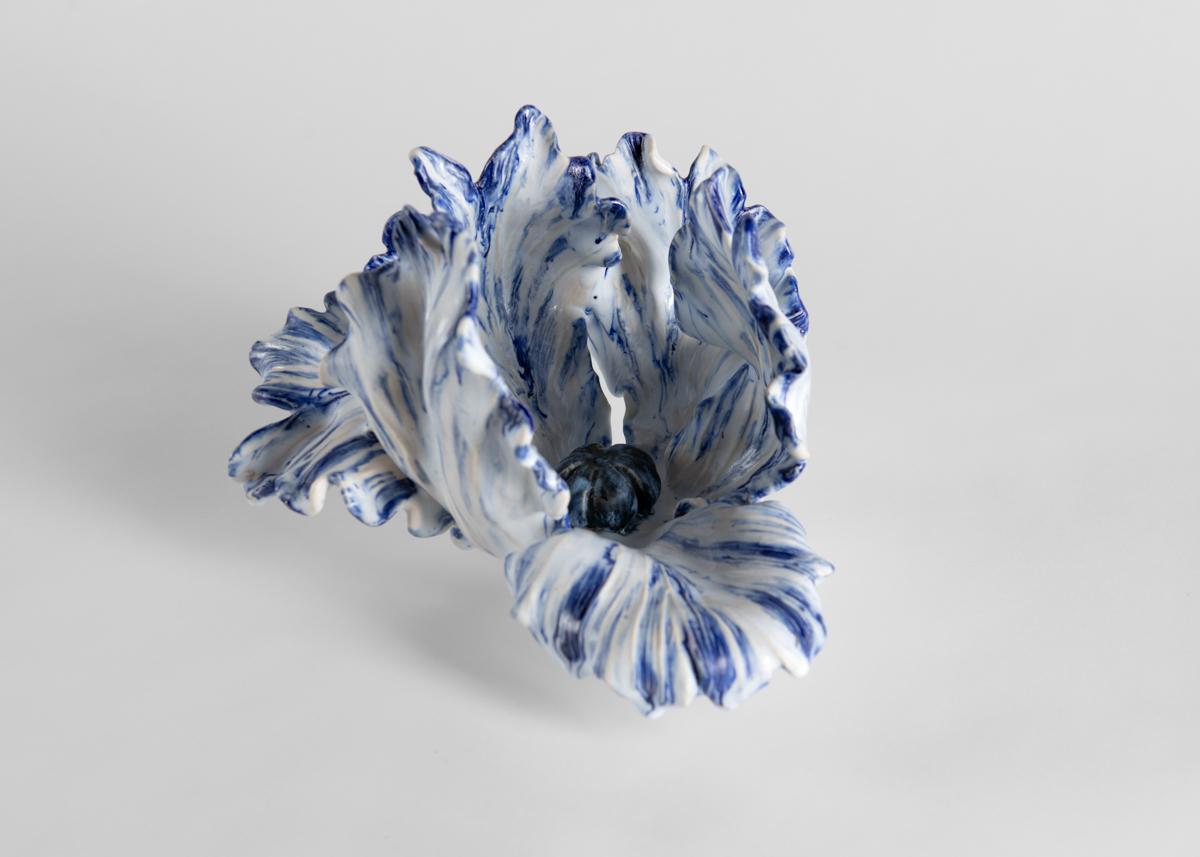 Matthew Solomon, Glazed Sculpture of Blue and White Ceramic Tulip, United States In Excellent Condition In New York, NY