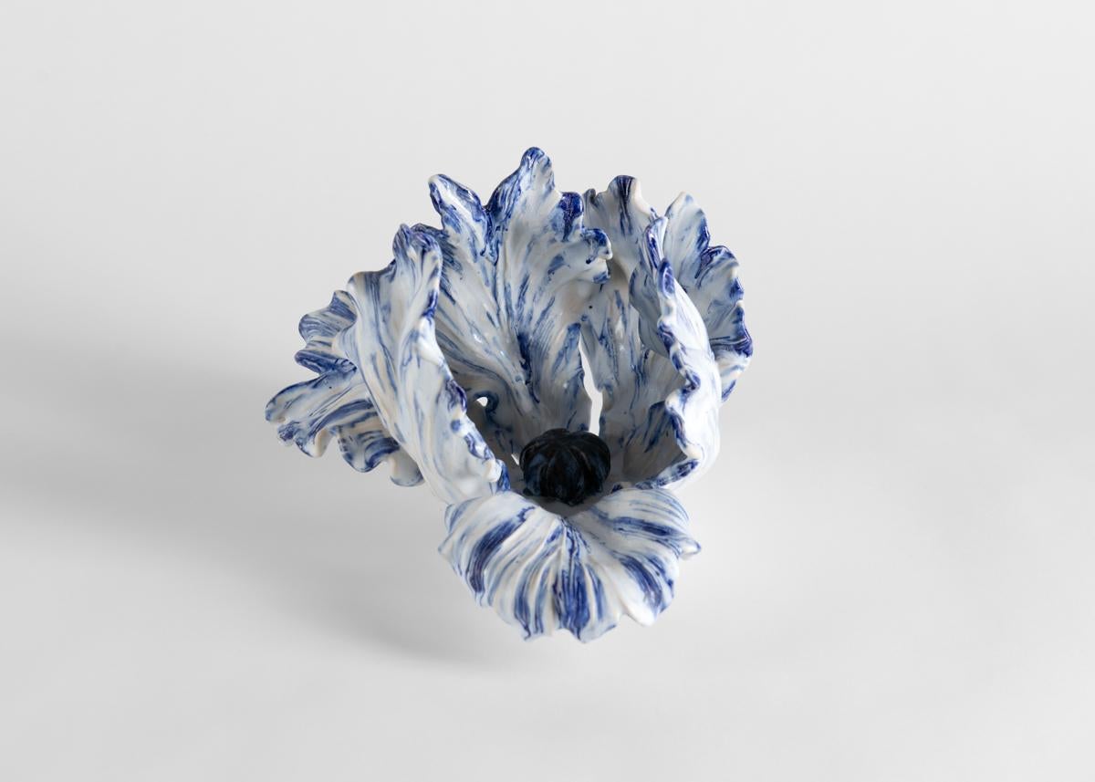 Porcelain Matthew Solomon, Glazed Sculpture of Blue and White Ceramic Tulip, United States