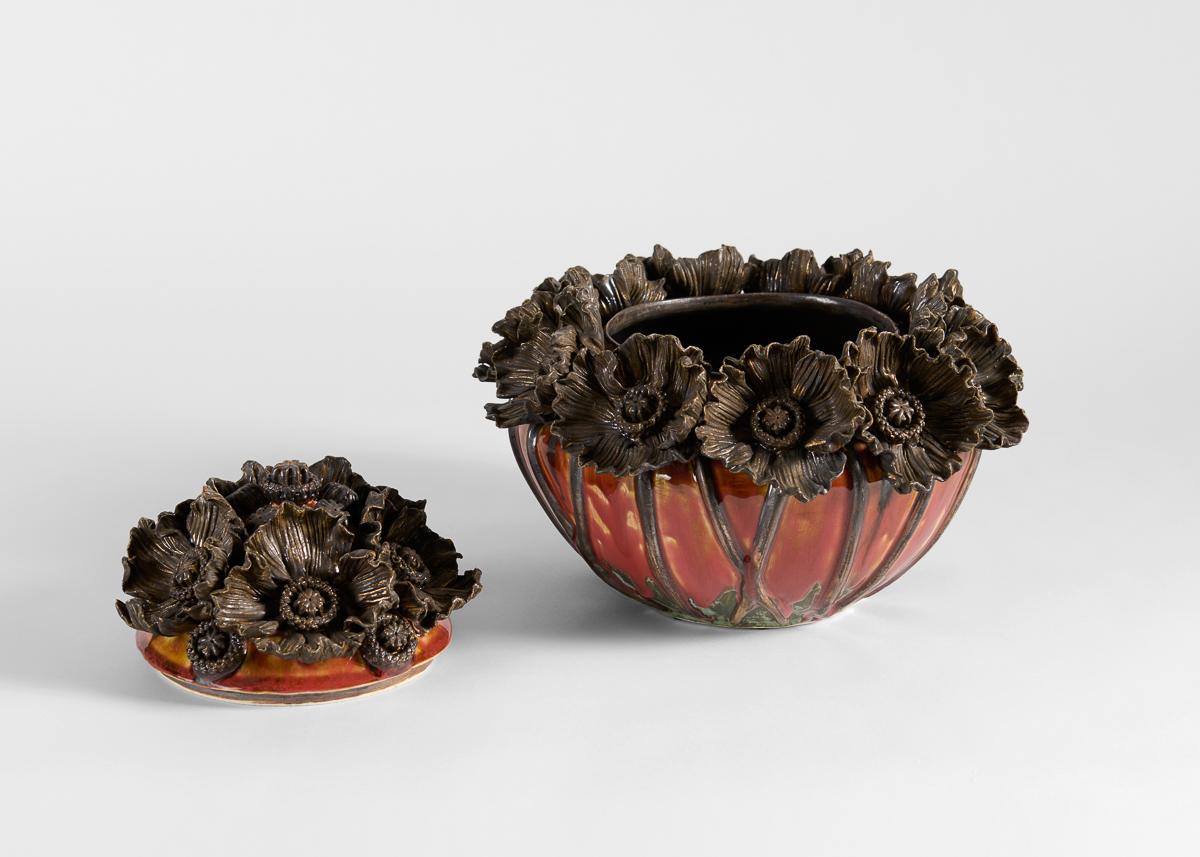 American Matthew Solomon, Reddish Floral Glazed Ceramic Vessel, United States, 2008 For Sale