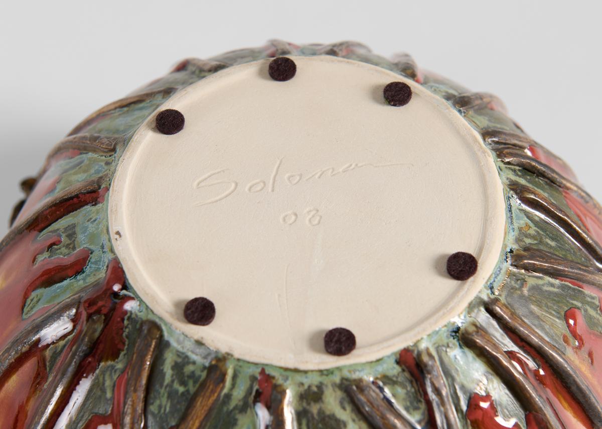 Contemporary Matthew Solomon, Reddish Floral Glazed Ceramic Vessel, United States, 2008 For Sale