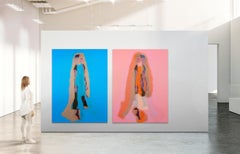 Fluorescencia brillante figurativa azul Bailarina, inspirada en David Hockney