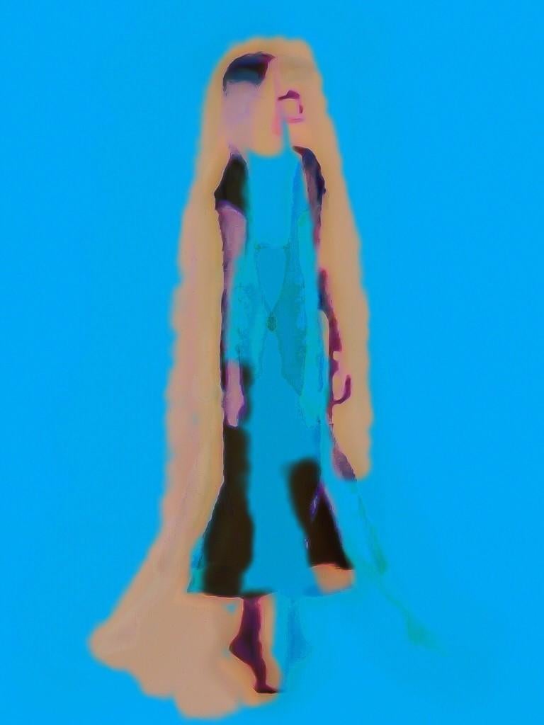 Matthew Tierney Abstract Print - Bright Fluorescence figurative blue Dancer, David Hockney inspired 