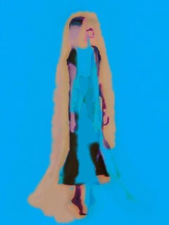 Danseuse bleue figurative lumineuse inspirée de David Hockney 