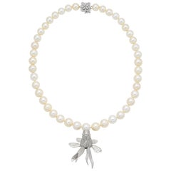 Matthew Trent Platinum and Diamond Koi Fish Pendant Pearl Necklace