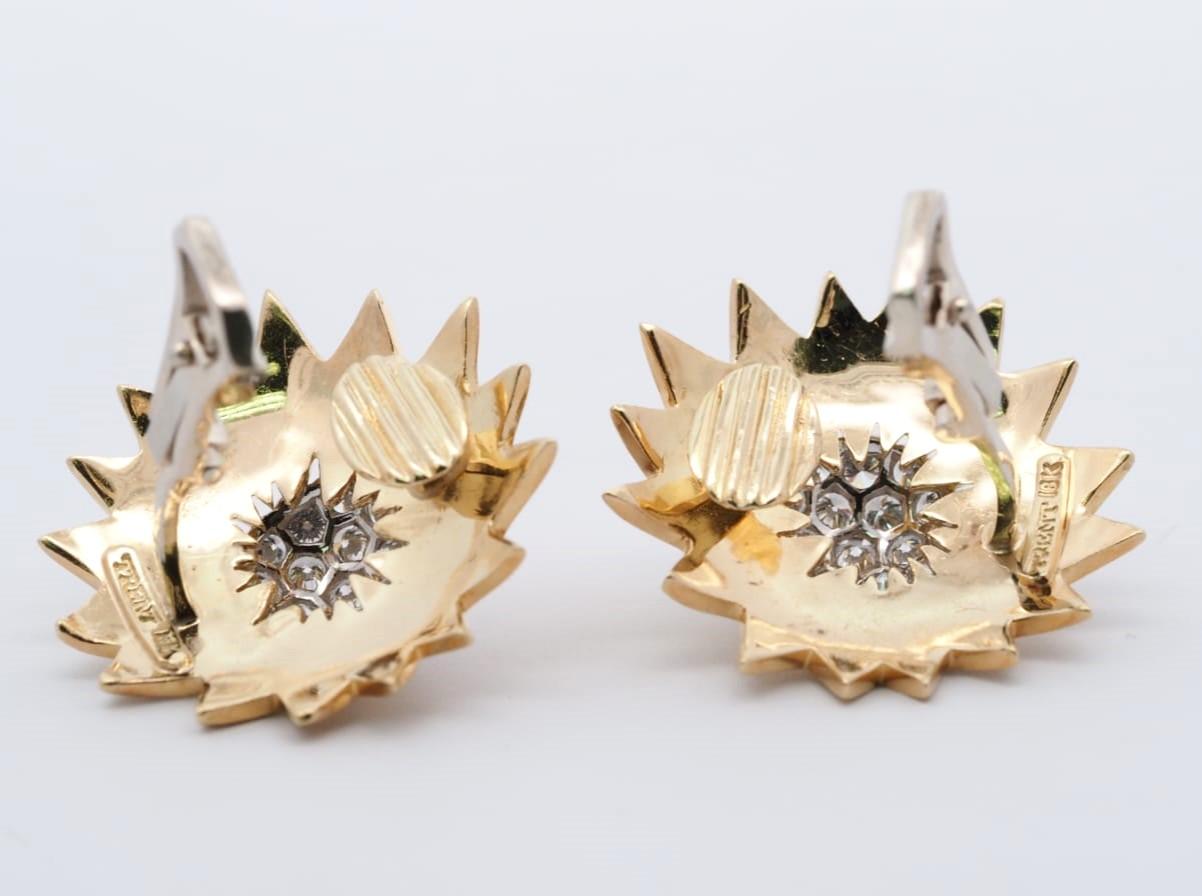 Women's or Men's Matthew Trent Vintage 18K Yellow Gold 1.88 ct Round Diamond Earrings Ear clips For Sale