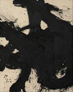 Peinture abstraite, Expressionnisme gestuel noir sur lin, hollandais contemporain