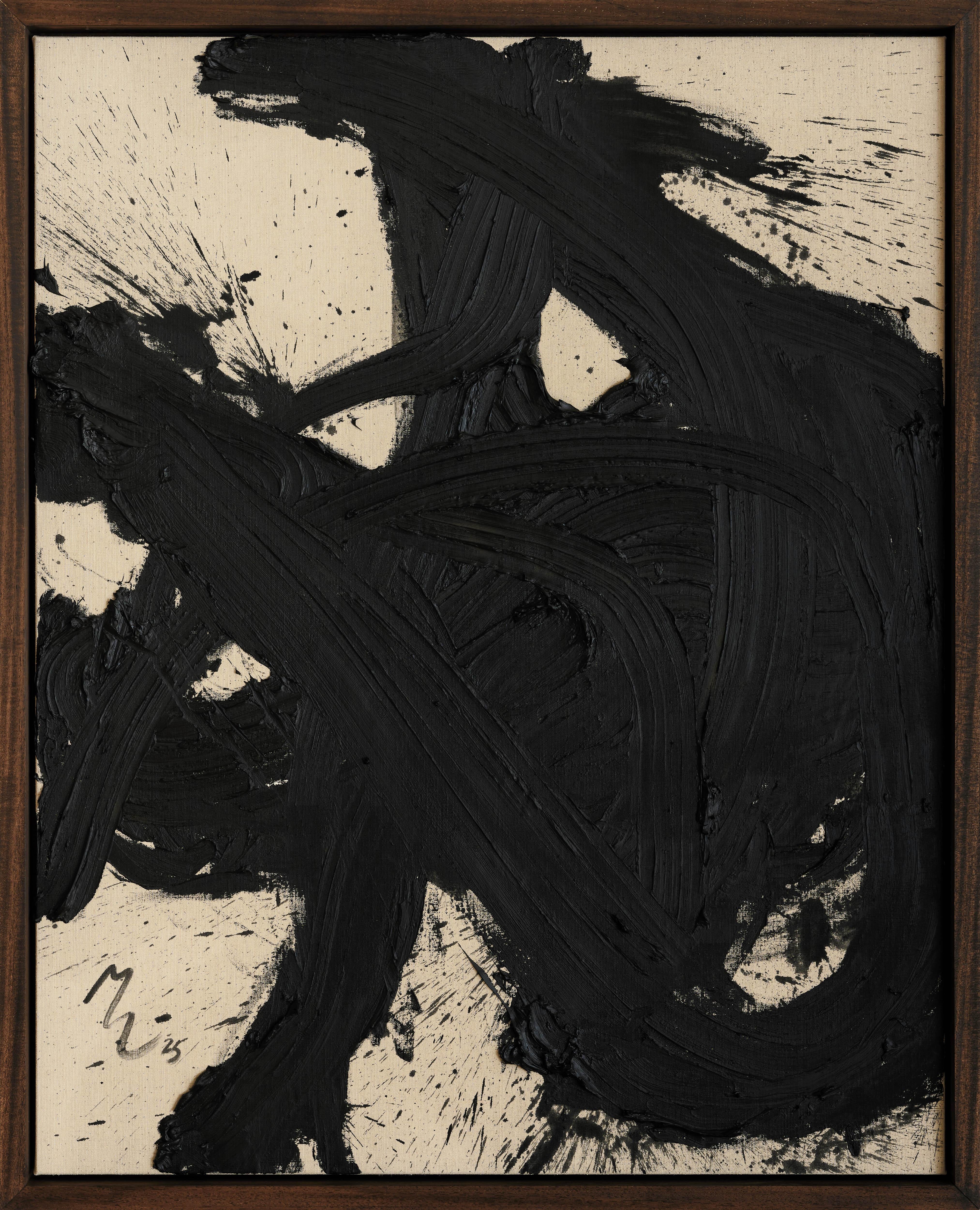 Abstract Painting, Black Gestural Expressionism on Linen, Contemporary Dutch