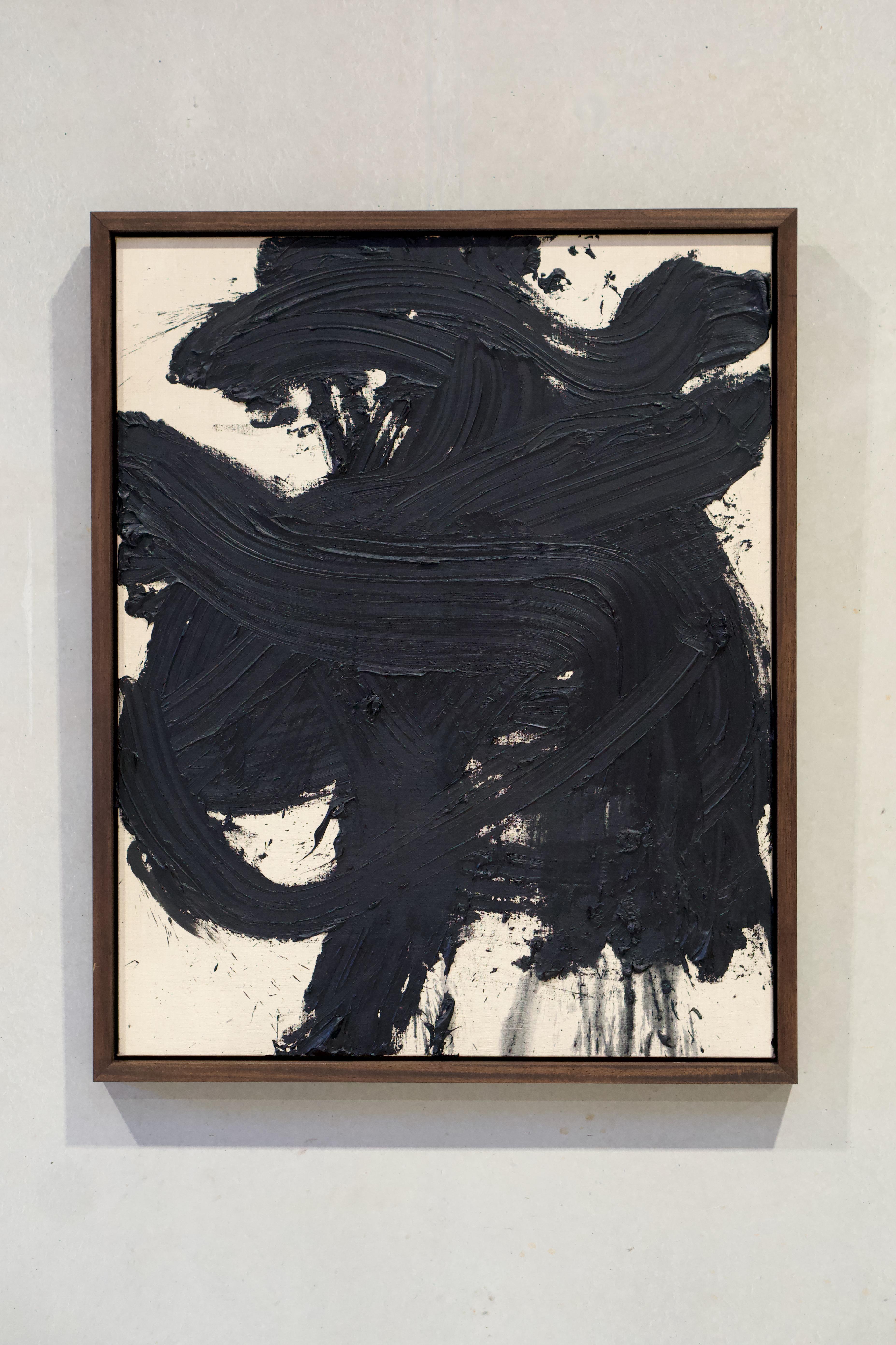 Abstract Painting, Black Gestural Expressionism on Linen, Contemporary Dutch