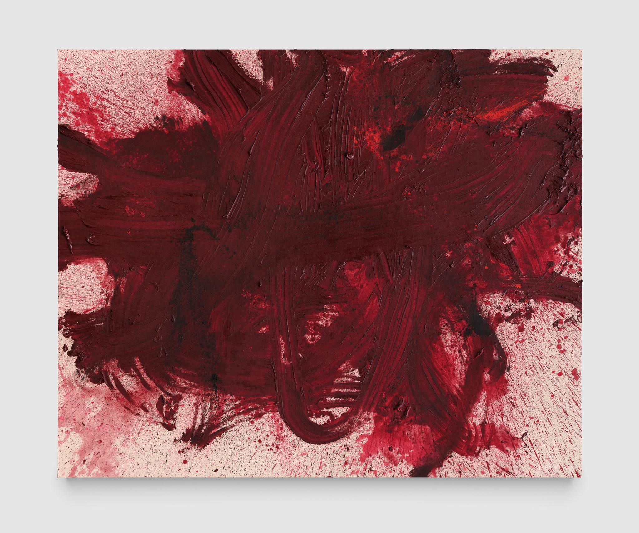 Abstract Painting Red Gestural on Linen, Contemporary Matthew Van Liessum - Mixed Media Art by Matthew van Liessum