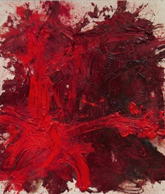 Abstrakte Malerei, roter gestischer Expressionismus auf Leinen, zeitgenössische niederländische Malerei