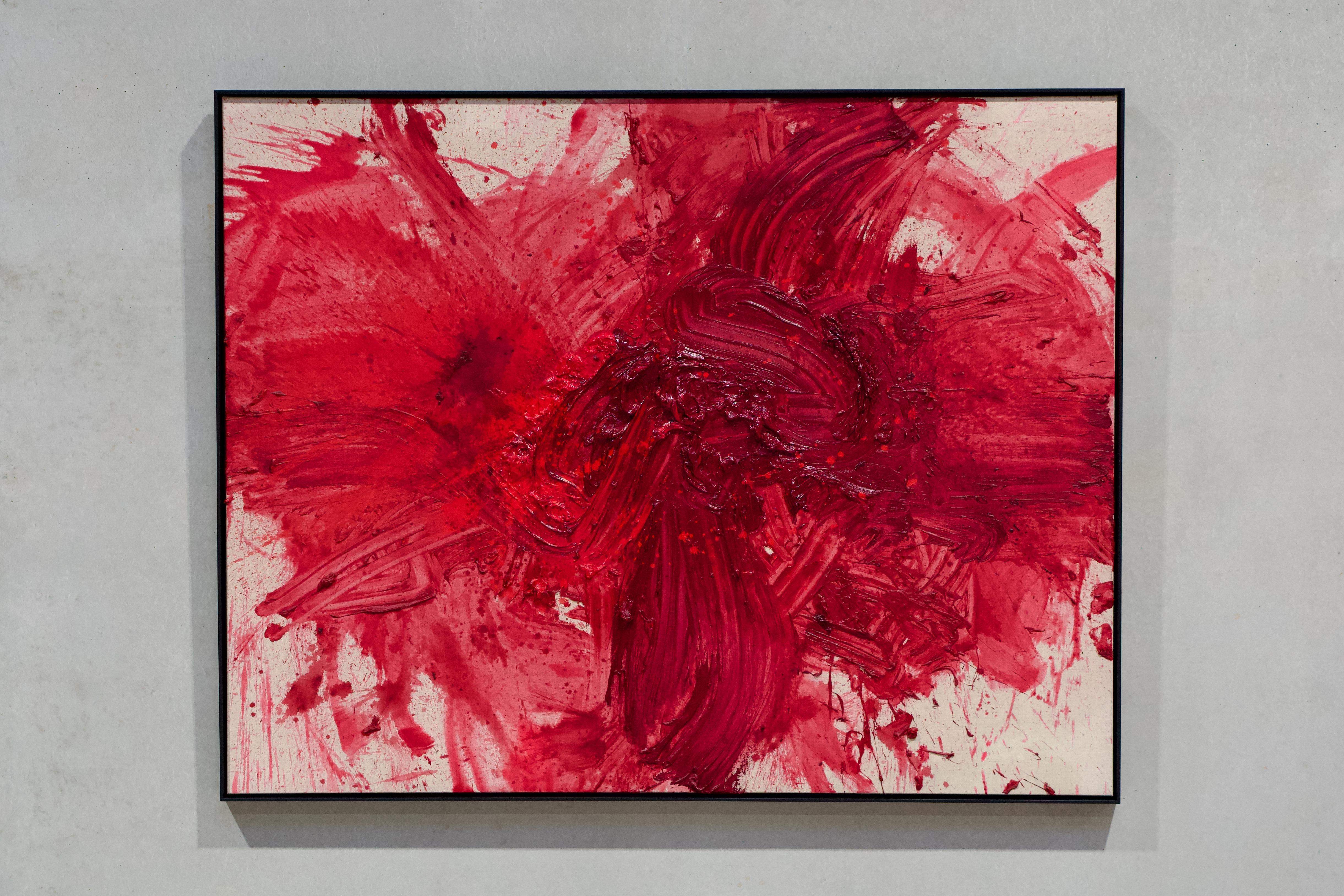 Abstract Painting, Red Gestural Expressionism on Linen, Contemporary Dutch