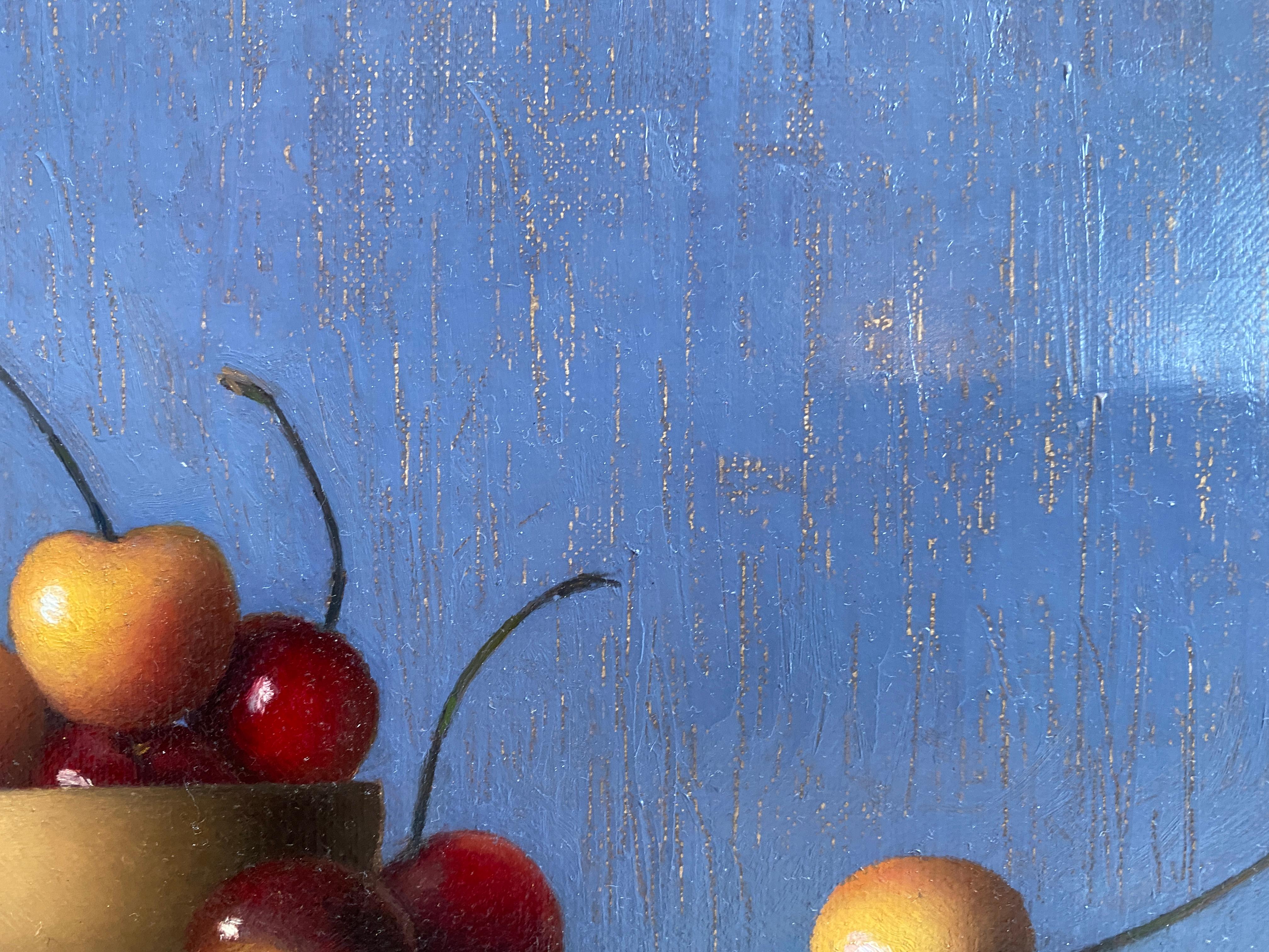 Cherries, Study - Gray Still-Life Painting by Matthew Weigle