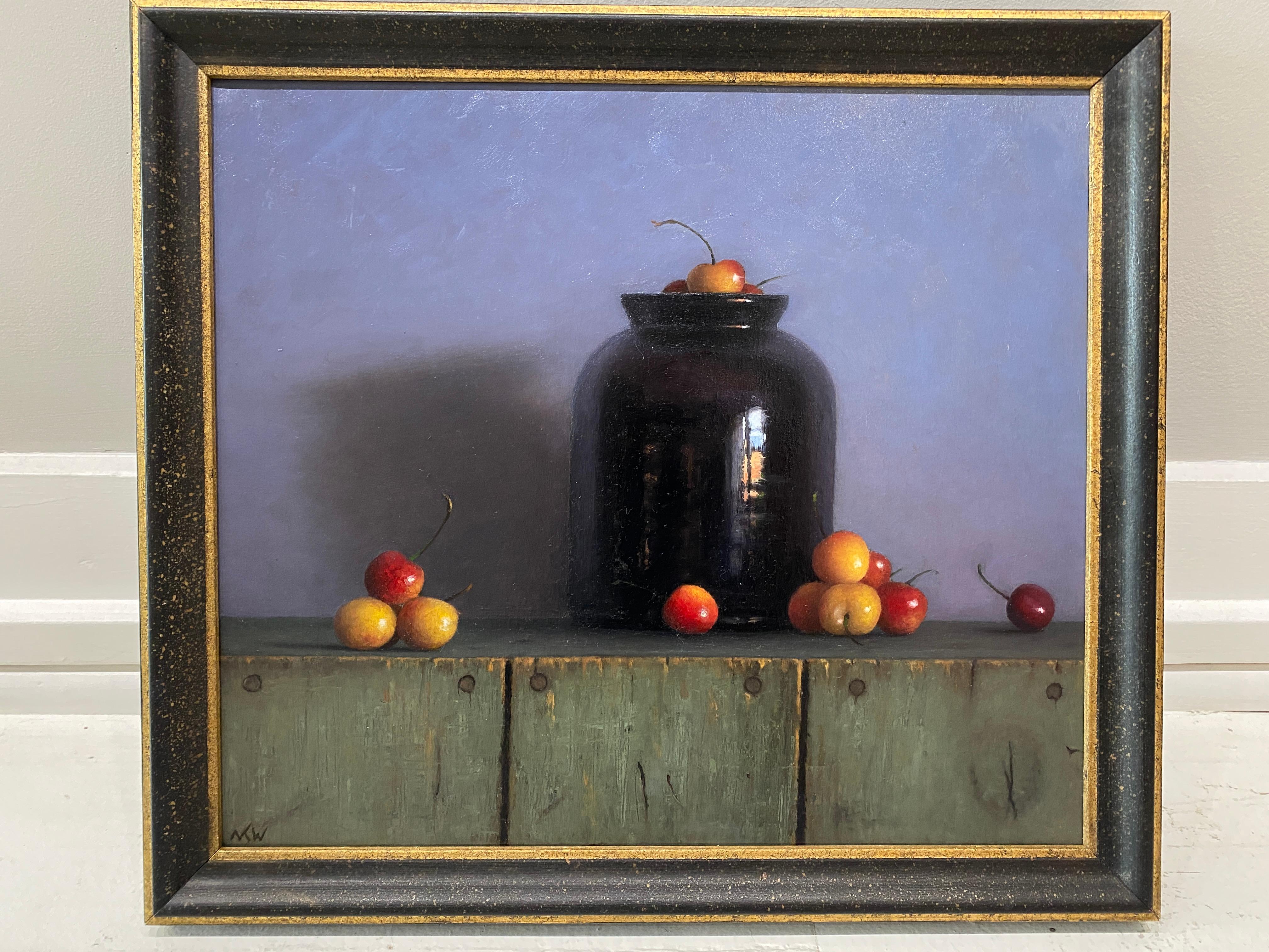 Cherries with Clay Pot - Painting by Matthew Weigle