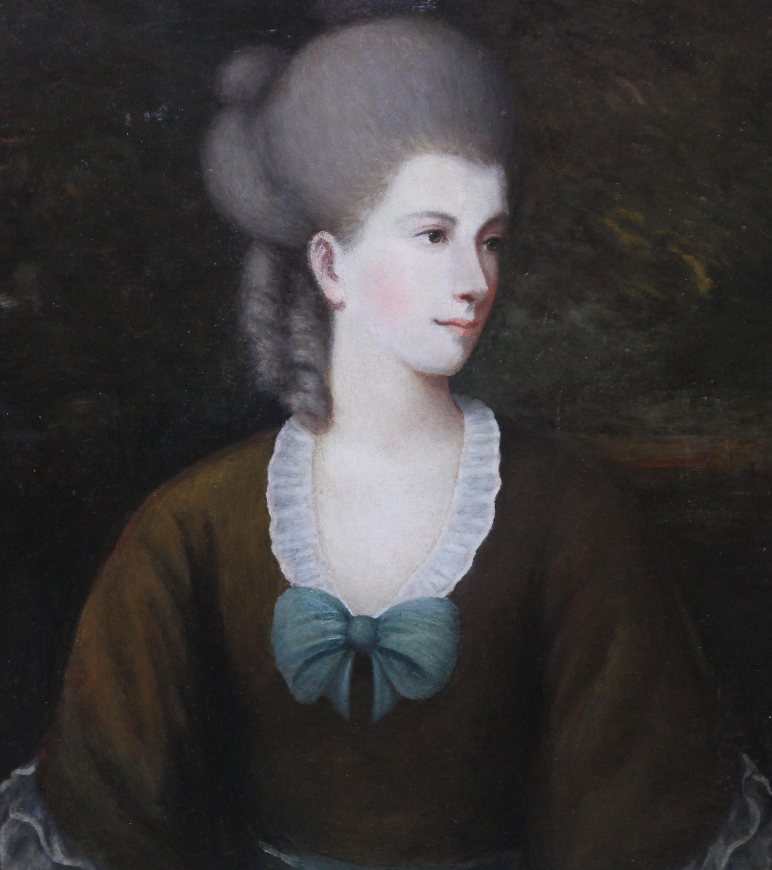 Porträt einer Dame mit blauer Schleife – britisches Ölgemälde eines alten Meisters aus dem 18. Jahrhundert (Alte Meister), Painting, von Matthew William Peters