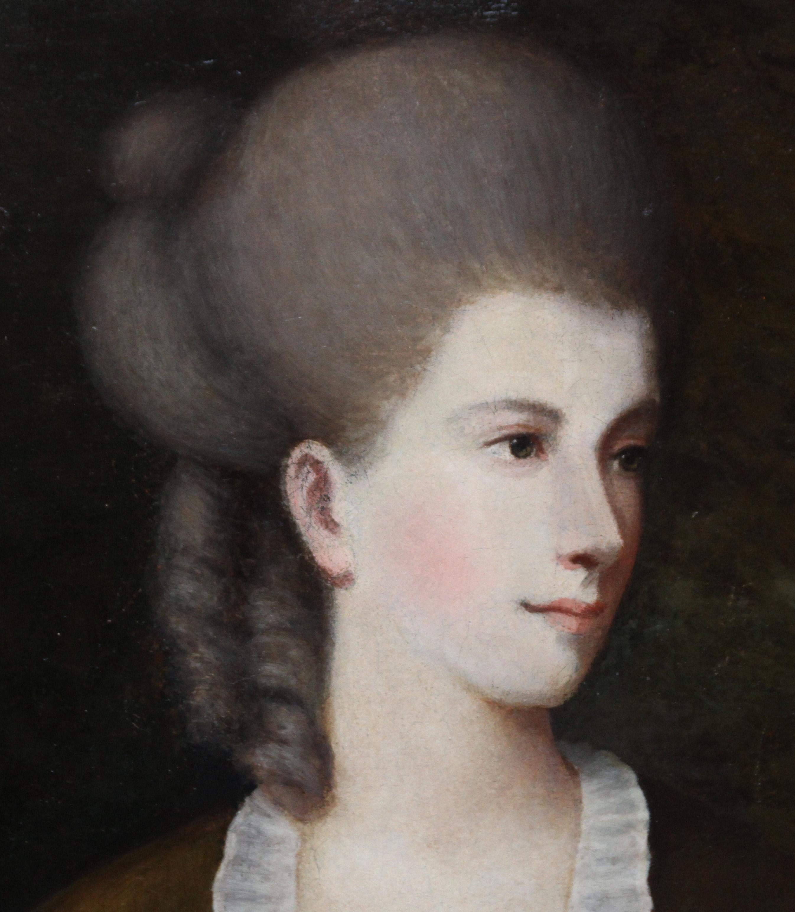 Portrait of a Lady with a Blue Bow - British 18thC art Old Master oil painting For Sale 3