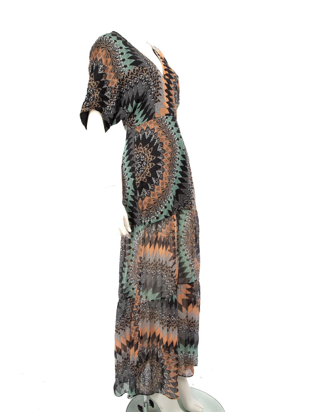 CONDITION is Very good. Hardly any visible wear to dress is evident on this used Matthew Williamson designer resale item.
 
 Details
 
 
 Multicolour
 
 Silk
 
 Maxi
 
 Dress
 
 Abstract print
 
 Short Sleeves
 
 V-neck
 
 Tie up back fastening
 
