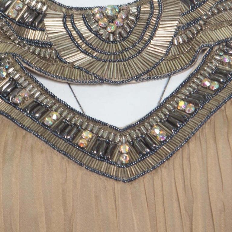 Matthew Williamson Beige Embellished Cutout Neck Detail Belted Gown L ...