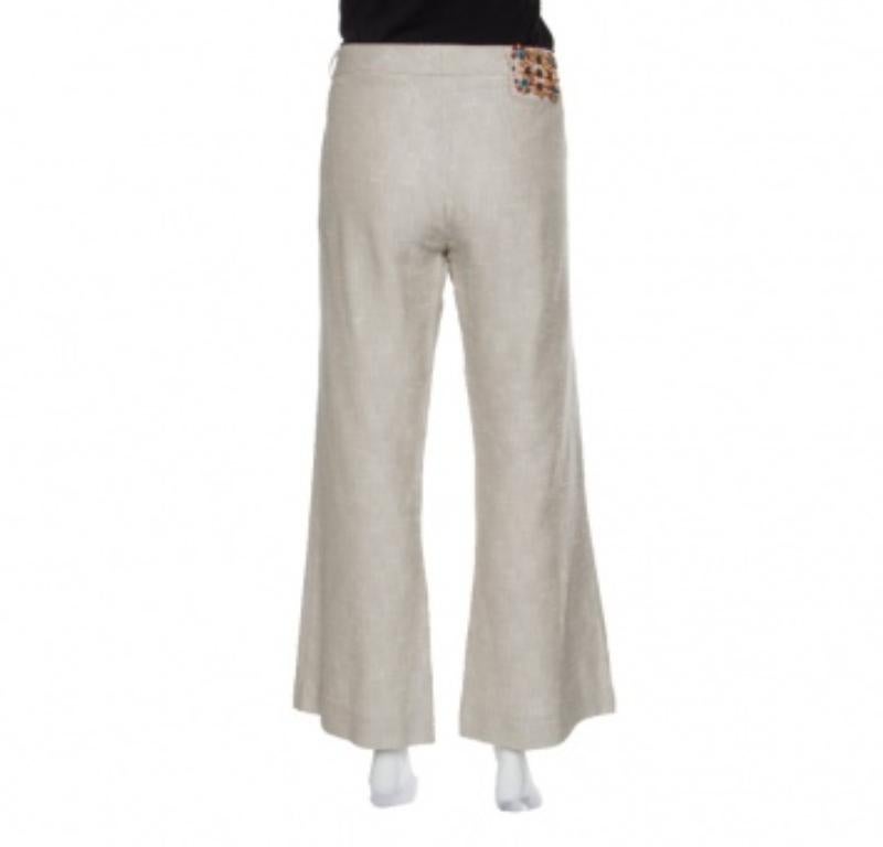 Beige Matthew Williamson Pantalon large beige orné de patchs, taille M en vente