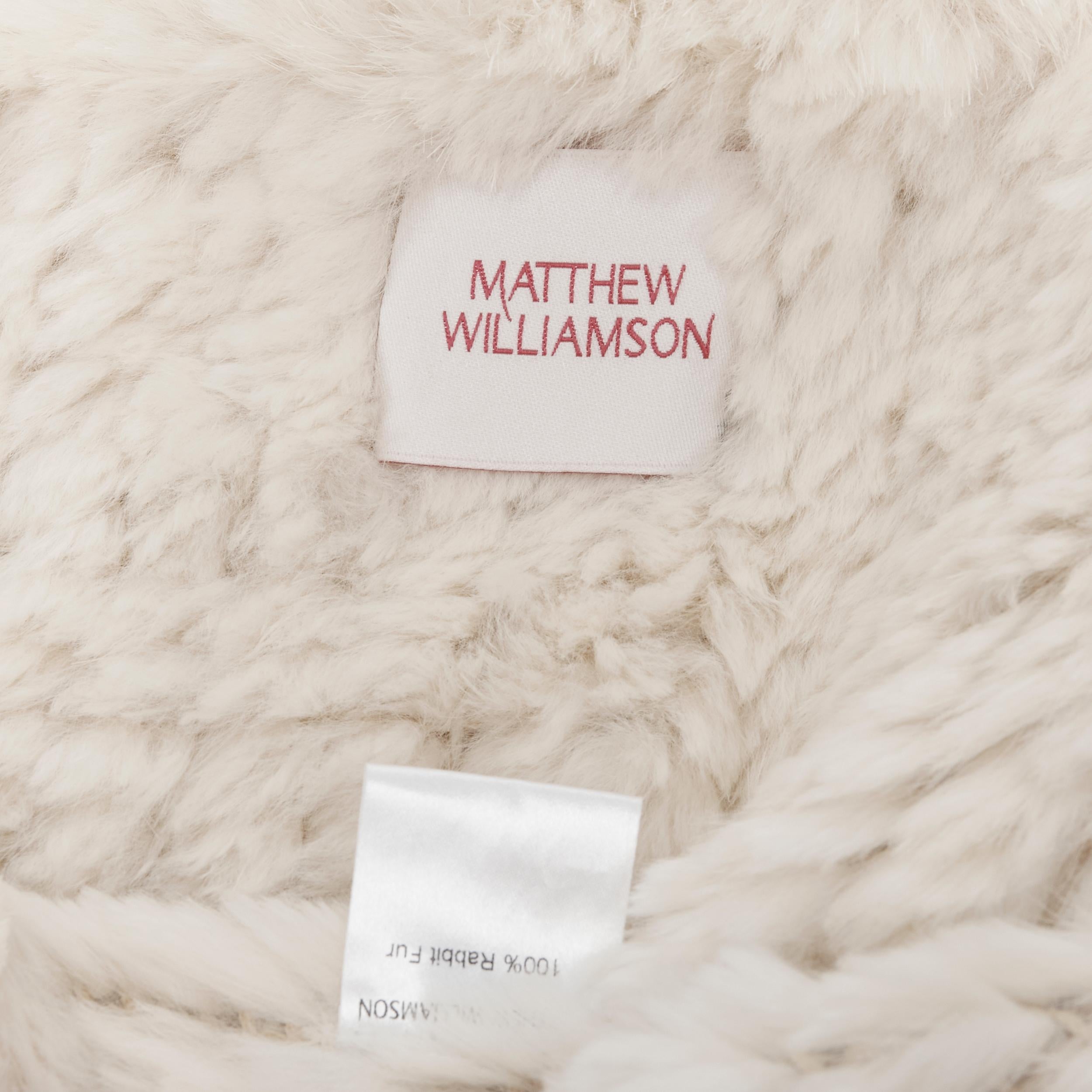 MATTHEW WILLIAMSON beige rabbit fur ruffle collar 3/4 sleeve short jacket UK8 XS For Sale 4