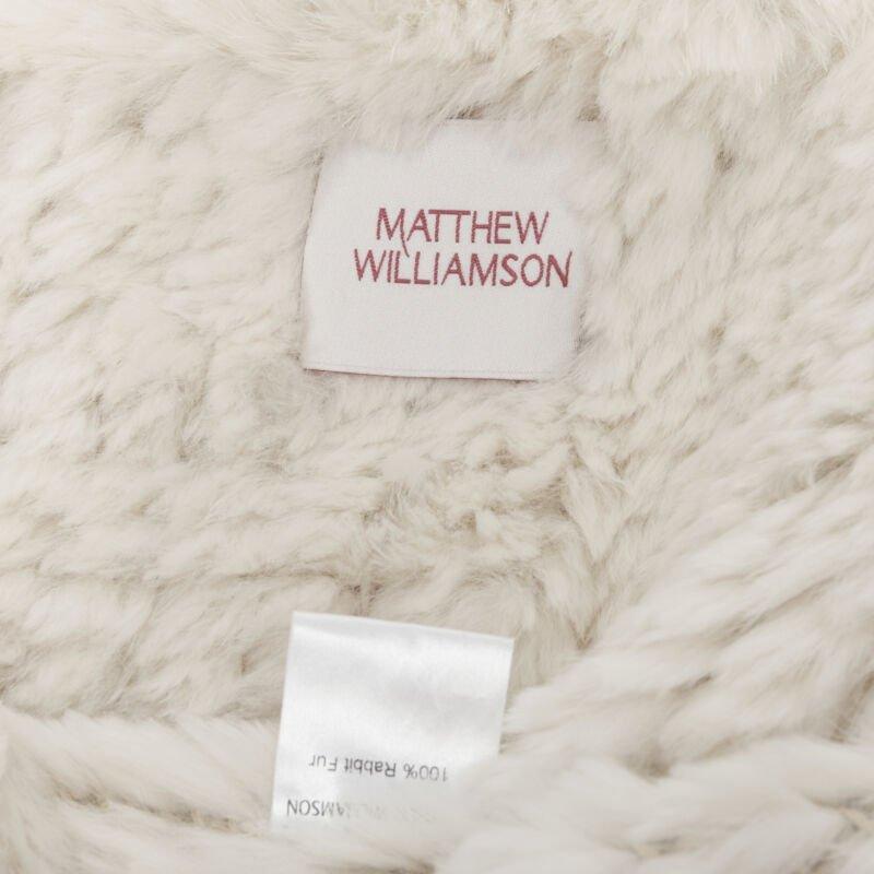 MATTHEW WILLIAMSON beige rabbit fur ruffle collar 3/4 sleeve short jacket UK8 XS For Sale 7