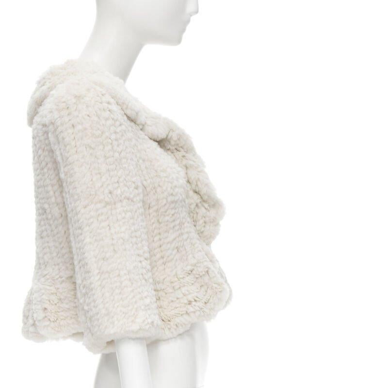 Women's MATTHEW WILLIAMSON beige rabbit fur ruffle collar 3/4 sleeve short jacket UK8 XS For Sale