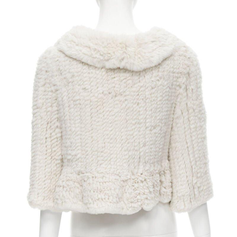 MATTHEW WILLIAMSON beige rabbit fur ruffle collar 3/4 sleeve short jacket UK8 XS For Sale 1