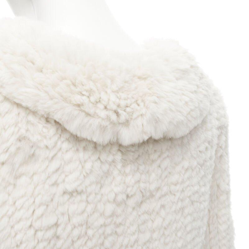 MATTHEW WILLIAMSON beige rabbit fur ruffle collar 3/4 sleeve short jacket UK8 XS For Sale 2