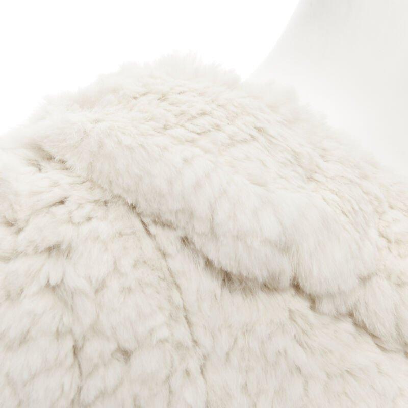 MATTHEW WILLIAMSON beige rabbit fur ruffle collar 3/4 sleeve short jacket UK8 XS For Sale 3