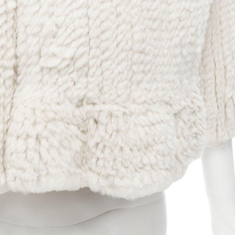 MATTHEW WILLIAMSON beige rabbit fur ruffle collar 3/4 sleeve short jacket UK8 XS For Sale 4