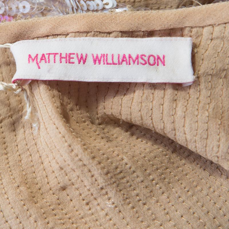 Matthew Williamson Beige Silk Sequin Embellished Tank Top S 1