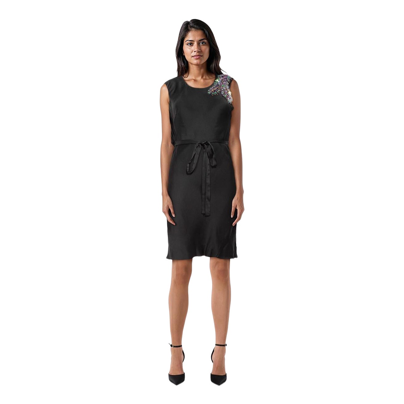 Matthew Williamson Black Embellished Silk Knee Length Dress Size M
