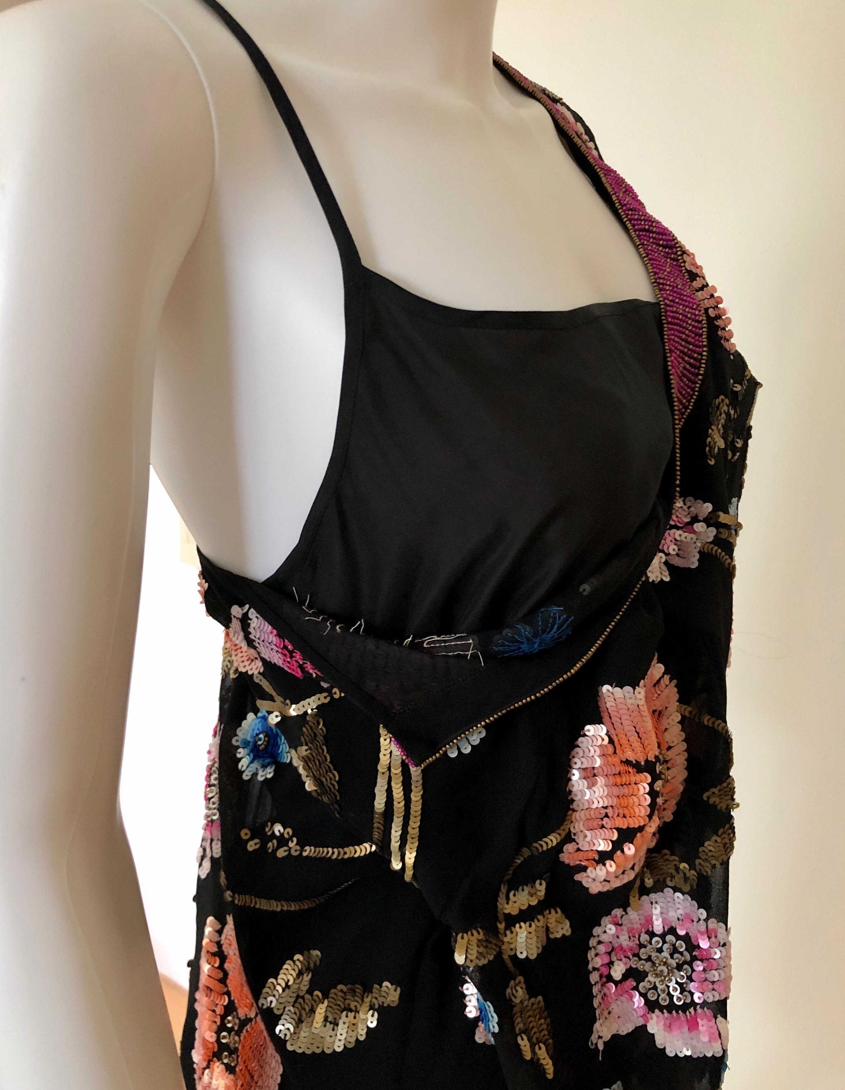 Matthew Williamson Black Silk w/ Gold, Blue, Pink & Peach Sequin Cocktail Dress For Sale 10