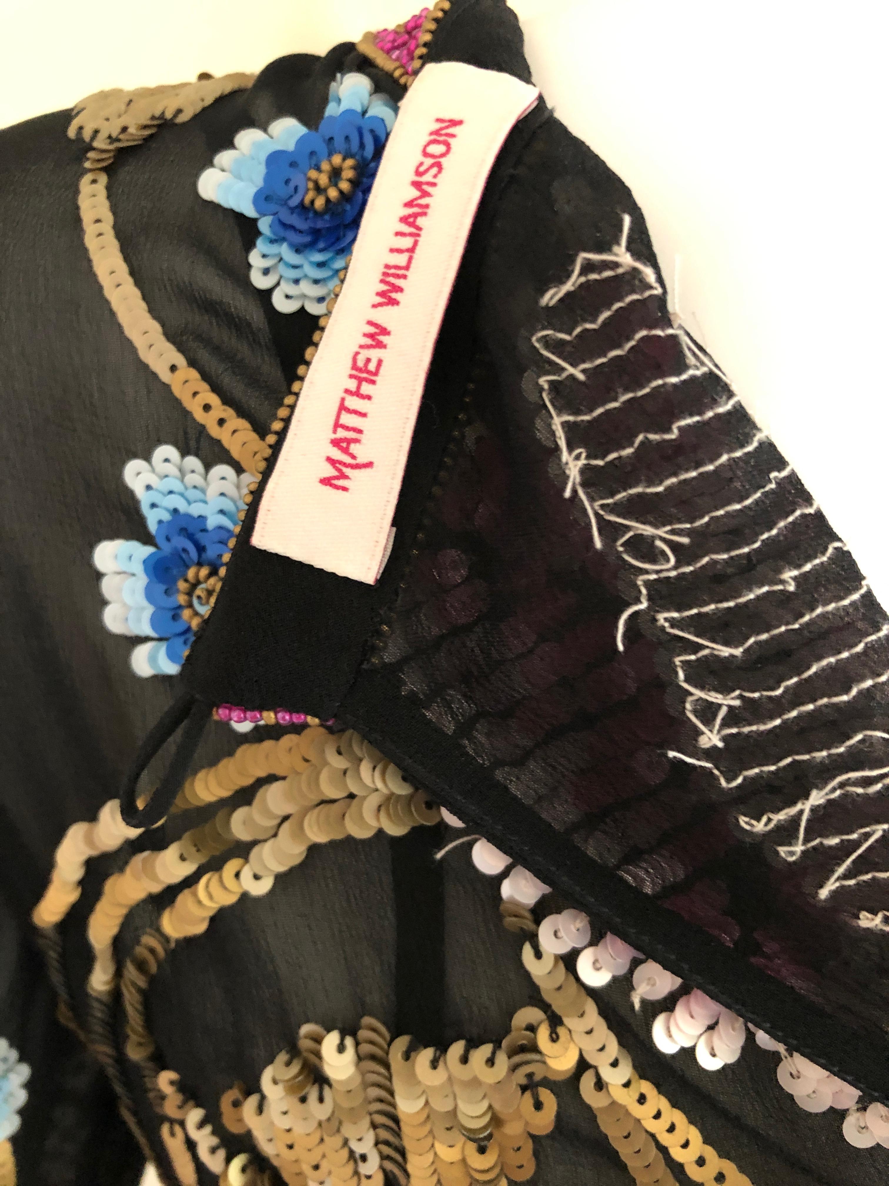 Matthew Williamson Black Silk w/ Gold, Blue, Pink & Peach Sequin Cocktail Dress For Sale 11