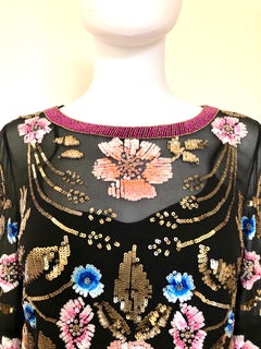 Matthew Williamson Black Silk w/ Gold, Blue, Pink & Peach Sequin Cocktail Dress