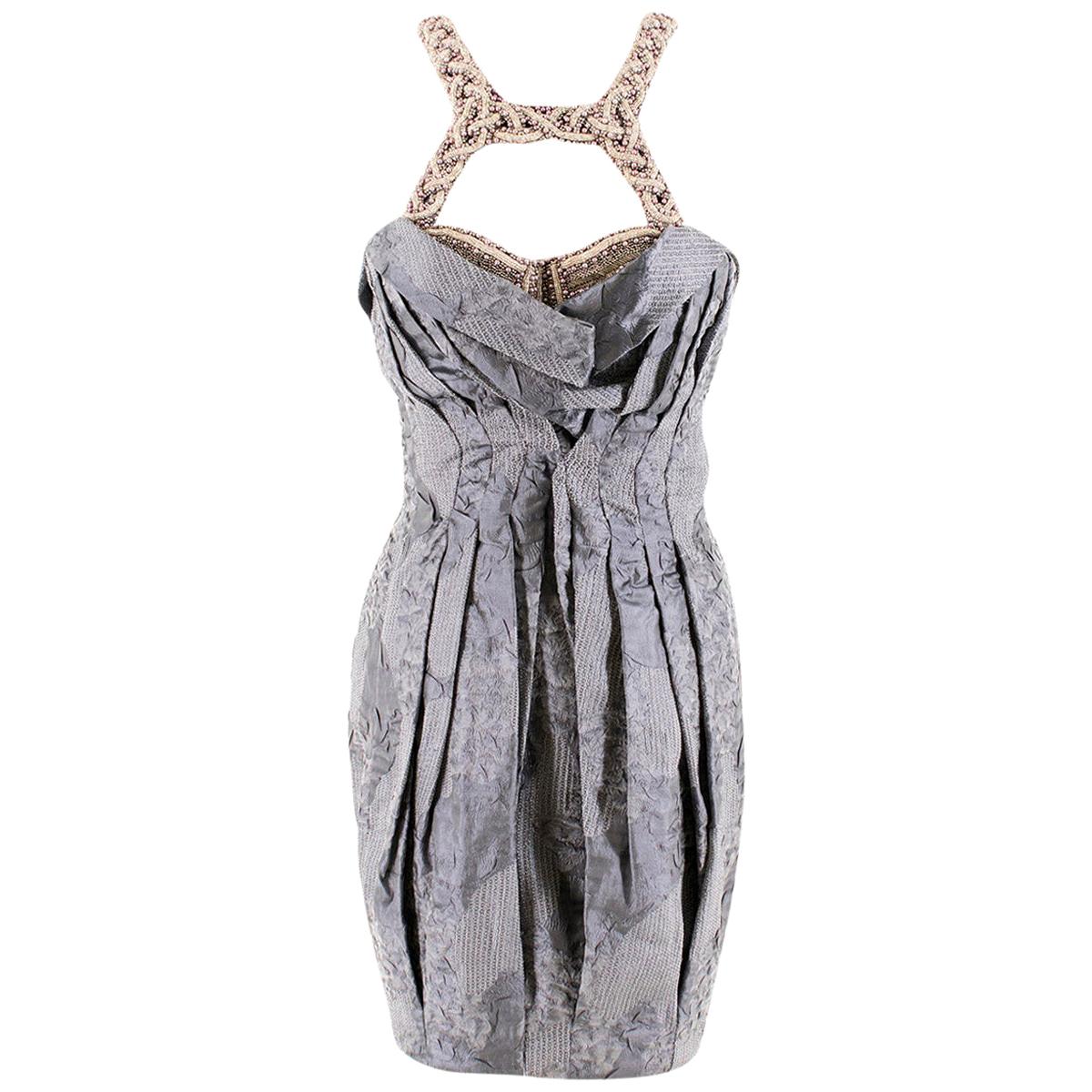 Matthew Williamson Blue-Grey Embellished Cloque Runway Dress - Size US 2 For Sale