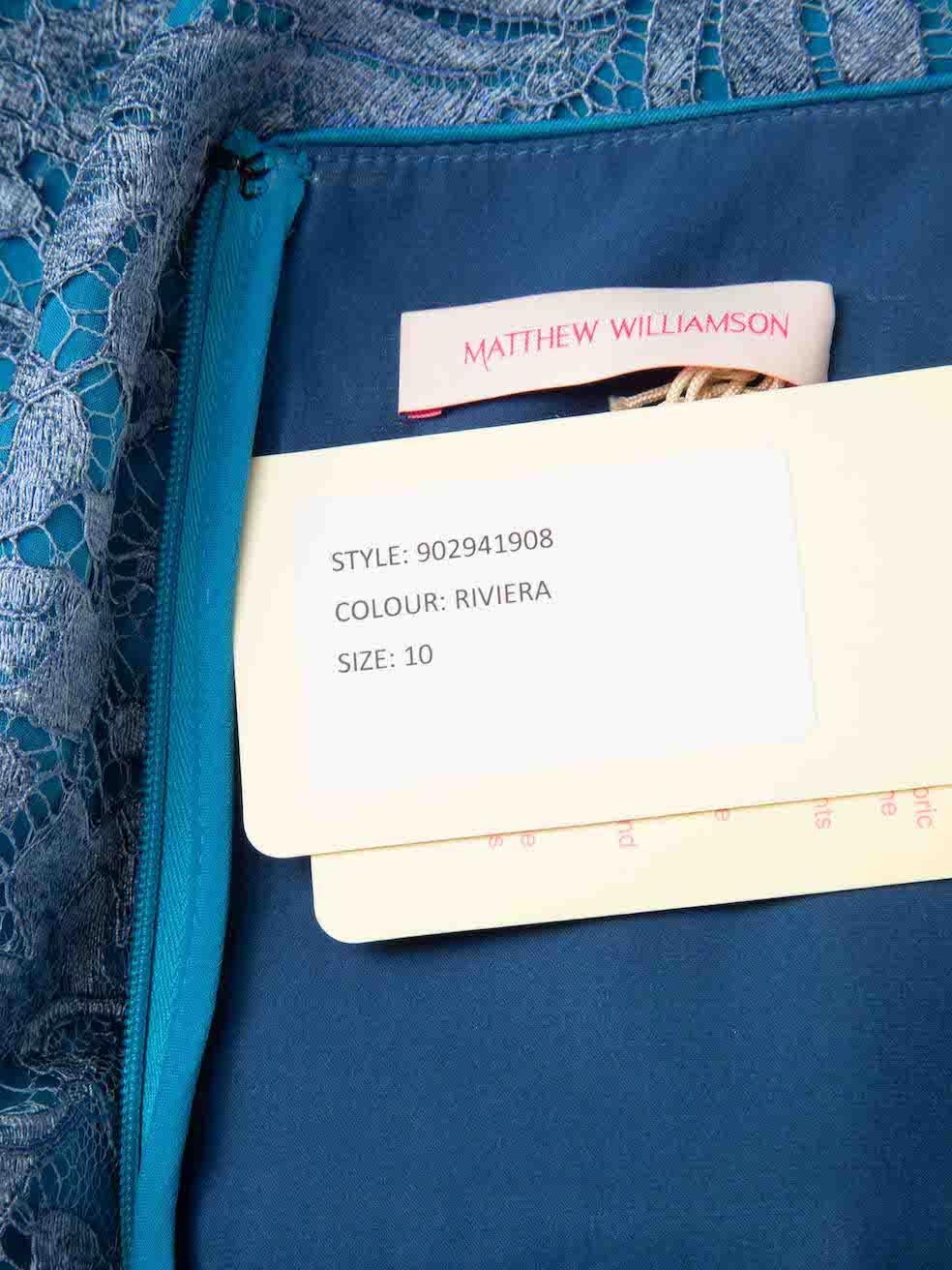 Women's Matthew Williamson Blue Strapless Lace Mini Dress Size M For Sale